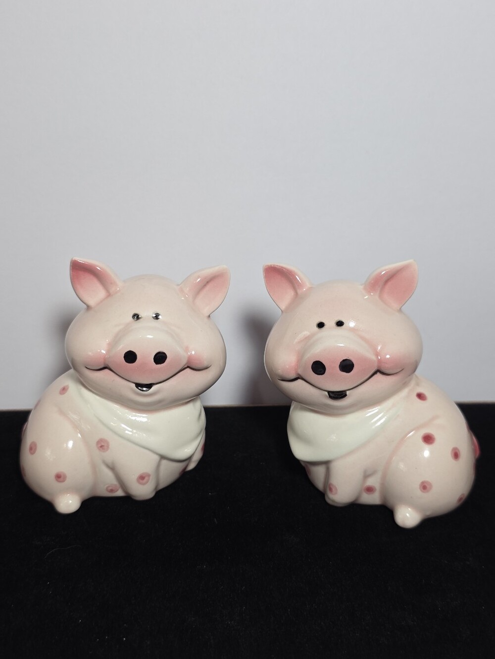 Vintage Pink Polka Dot Pig George Good Ceramic Salt & Pepper Shakers - Korea